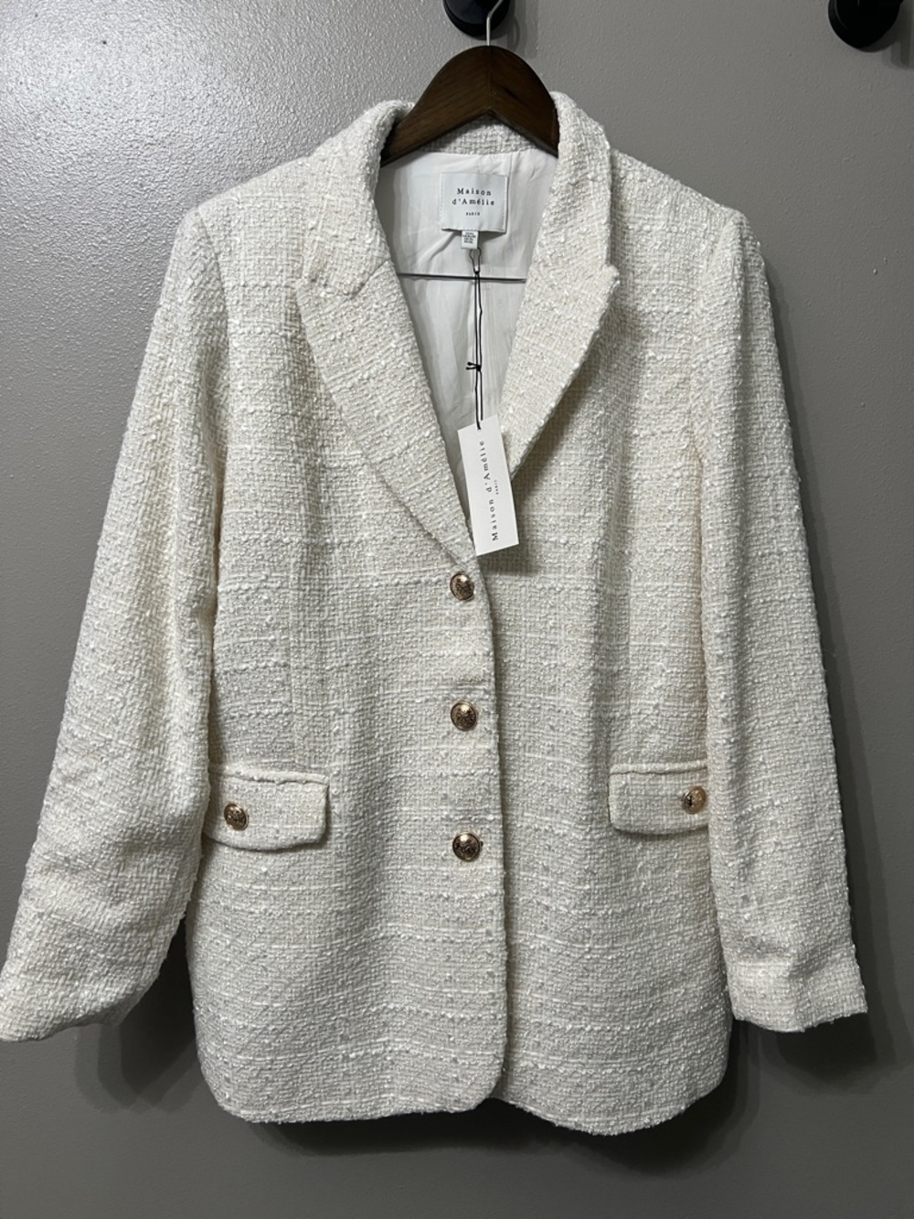 🆕 NWT Maison d’Amelie Cream Bouclé Tailored Blazer |  Tweed | Quiet Luxury